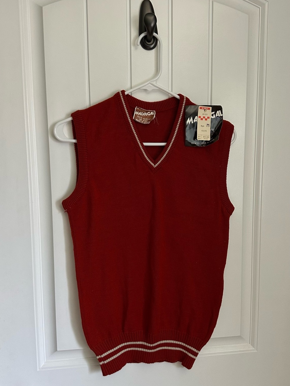 NWT Vintage Madrigal Maroon Sweater Vest M Knit Tipped V-Neck Grandpa Chic